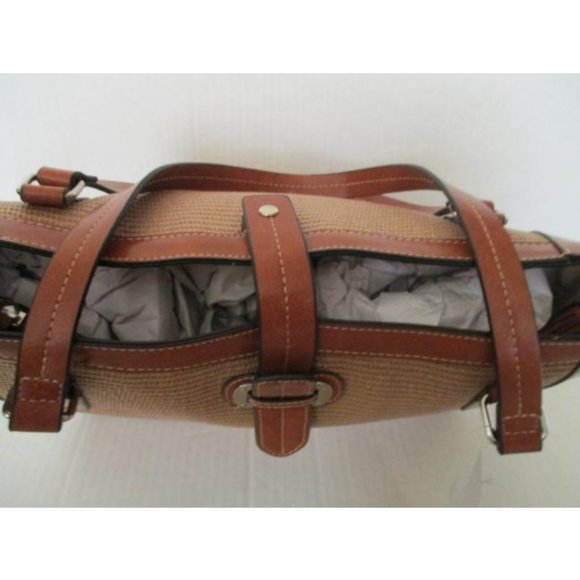 *Emilie M Woven Straw Brown Faux Leather Tote